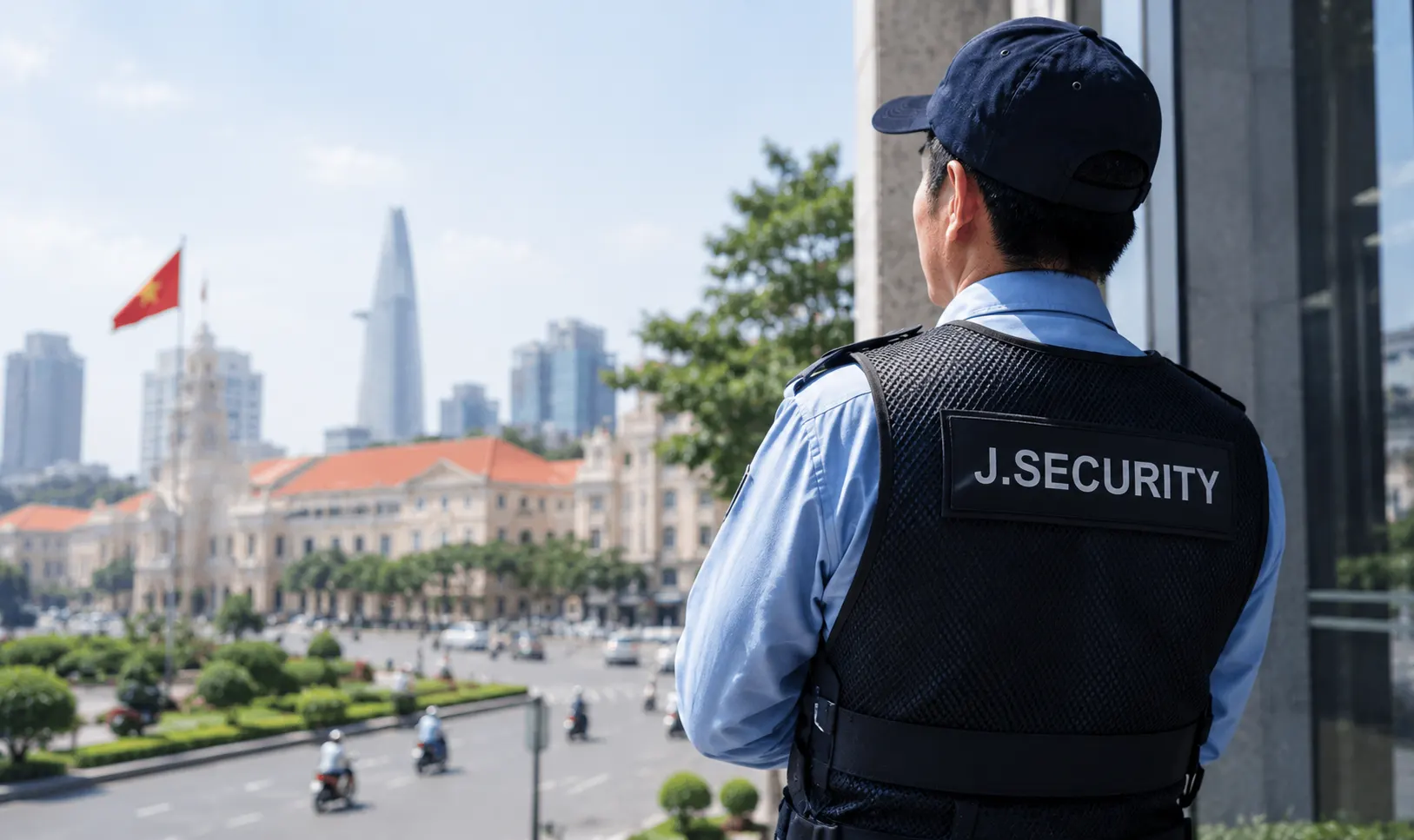ホーチミン市街を見守る J.SECURITY の警備員